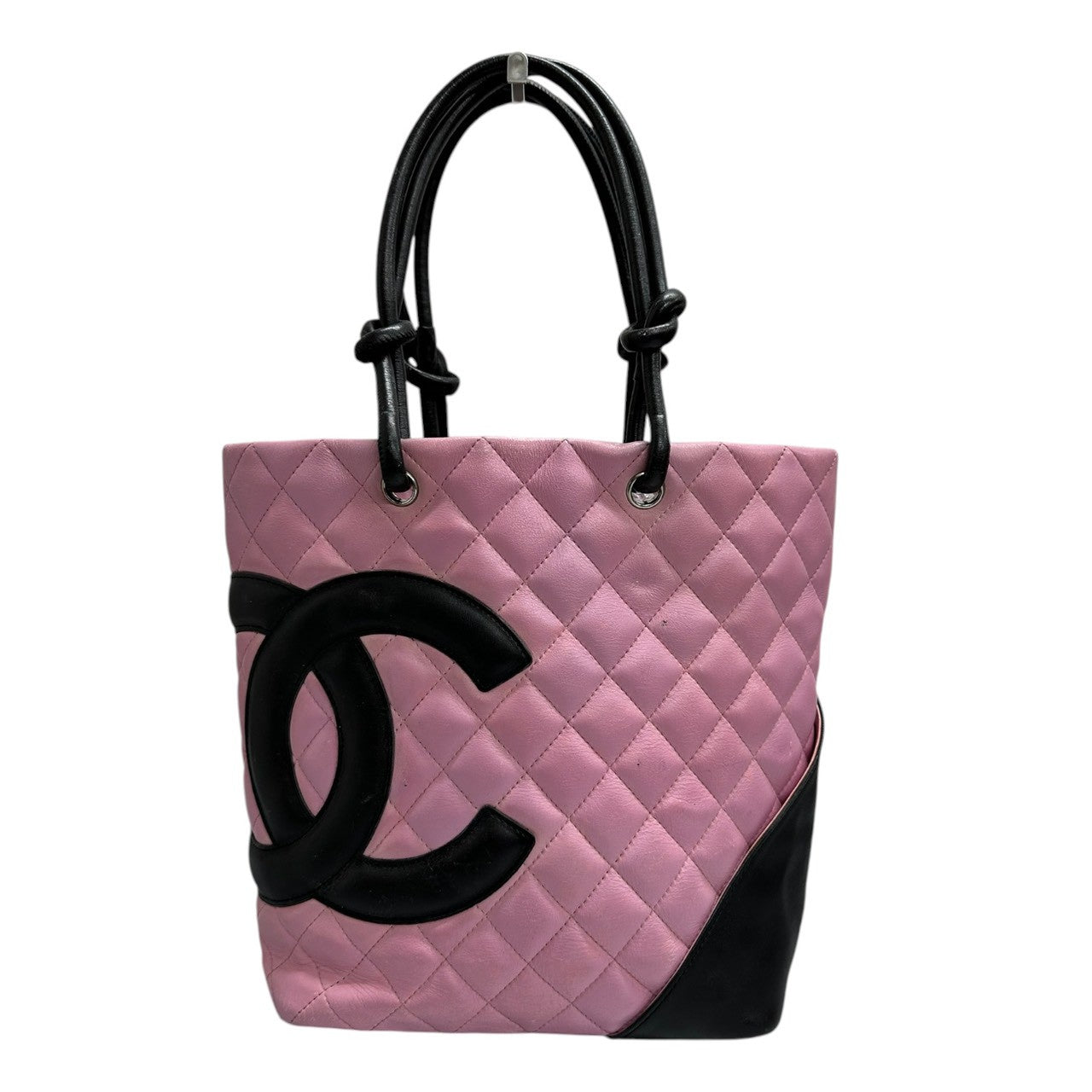 CHANEL シャネル カンボンライン ココマーク ピンク ブラック ラムスキン トートバッグ レディース AB