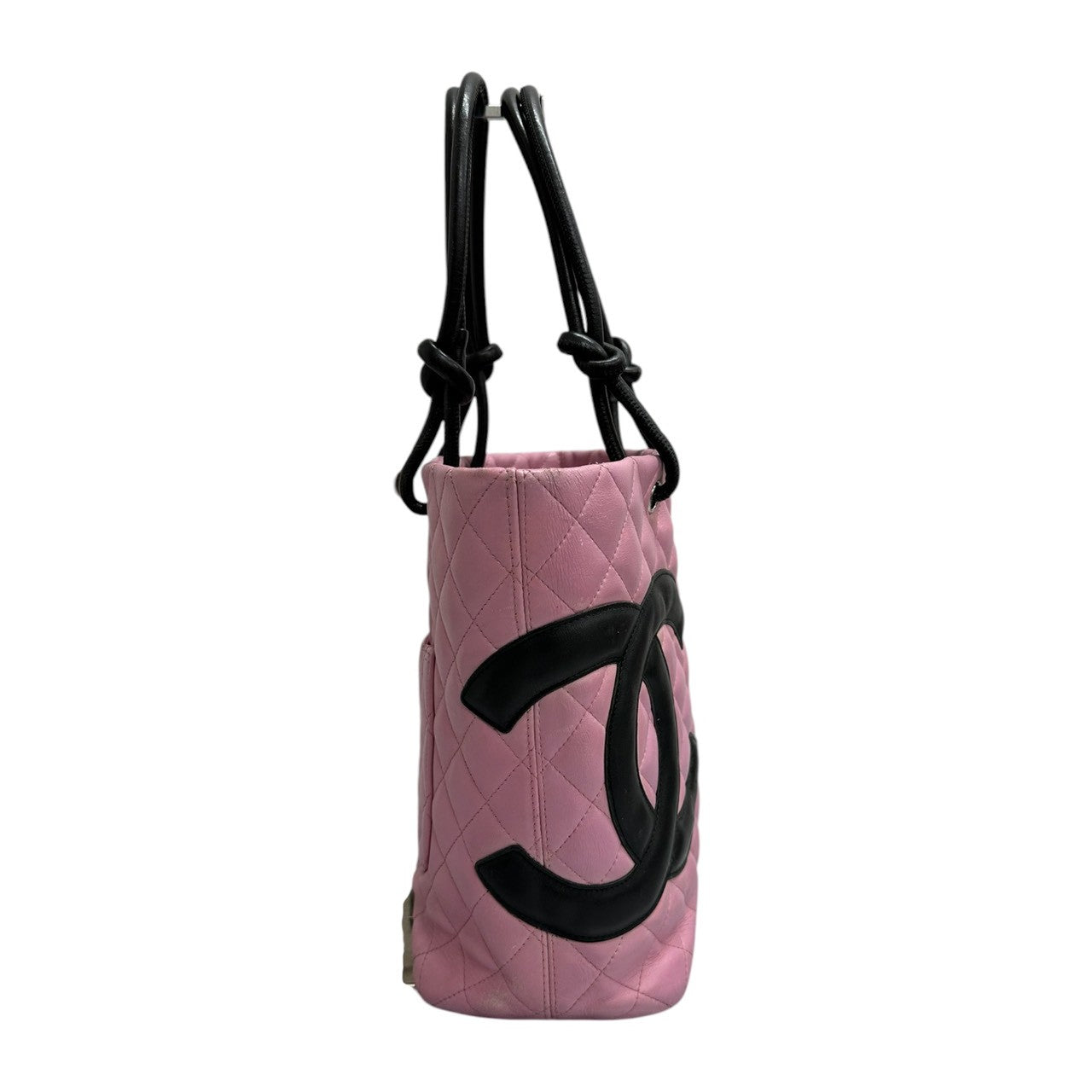 CHANEL シャネル カンボンライン ココマーク ピンク ブラック ラムスキン トートバッグ レディース AB