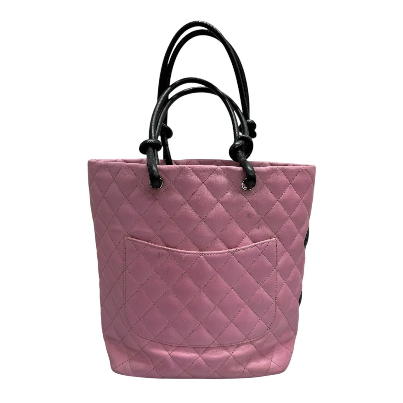 CHANEL シャネル カンボンライン ココマーク ピンク ブラック ラムスキン トートバッグ レディース AB