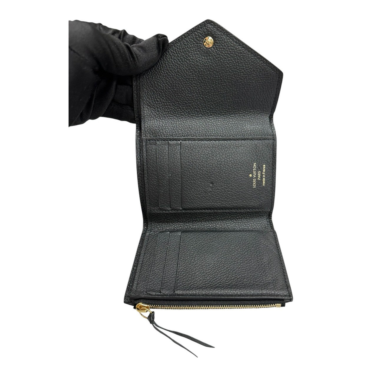 LOUIS VUITTON ルイヴィトン アンプラント ポルトフォイユ ヴィクトリーヌ ブラック ベージュ ゴールド金具 レザー M80968 三つ折り財布 レディース A