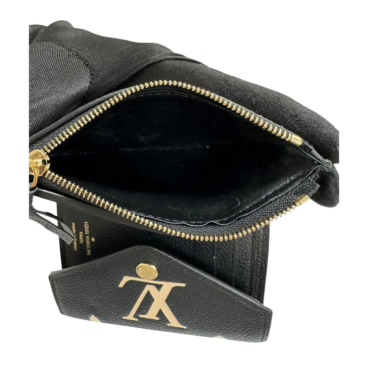LOUIS VUITTON ルイヴィトン アンプラント ポルトフォイユ ヴィクトリーヌ ブラック ベージュ ゴールド金具 レザー M80968 三つ折り財布 レディース A