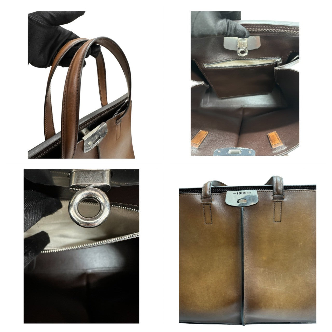 Berluti ベルルッティ ルッティ ブラウン シルバー金具 レザー トートバッグ ショルダーバッグ メンズ ABP