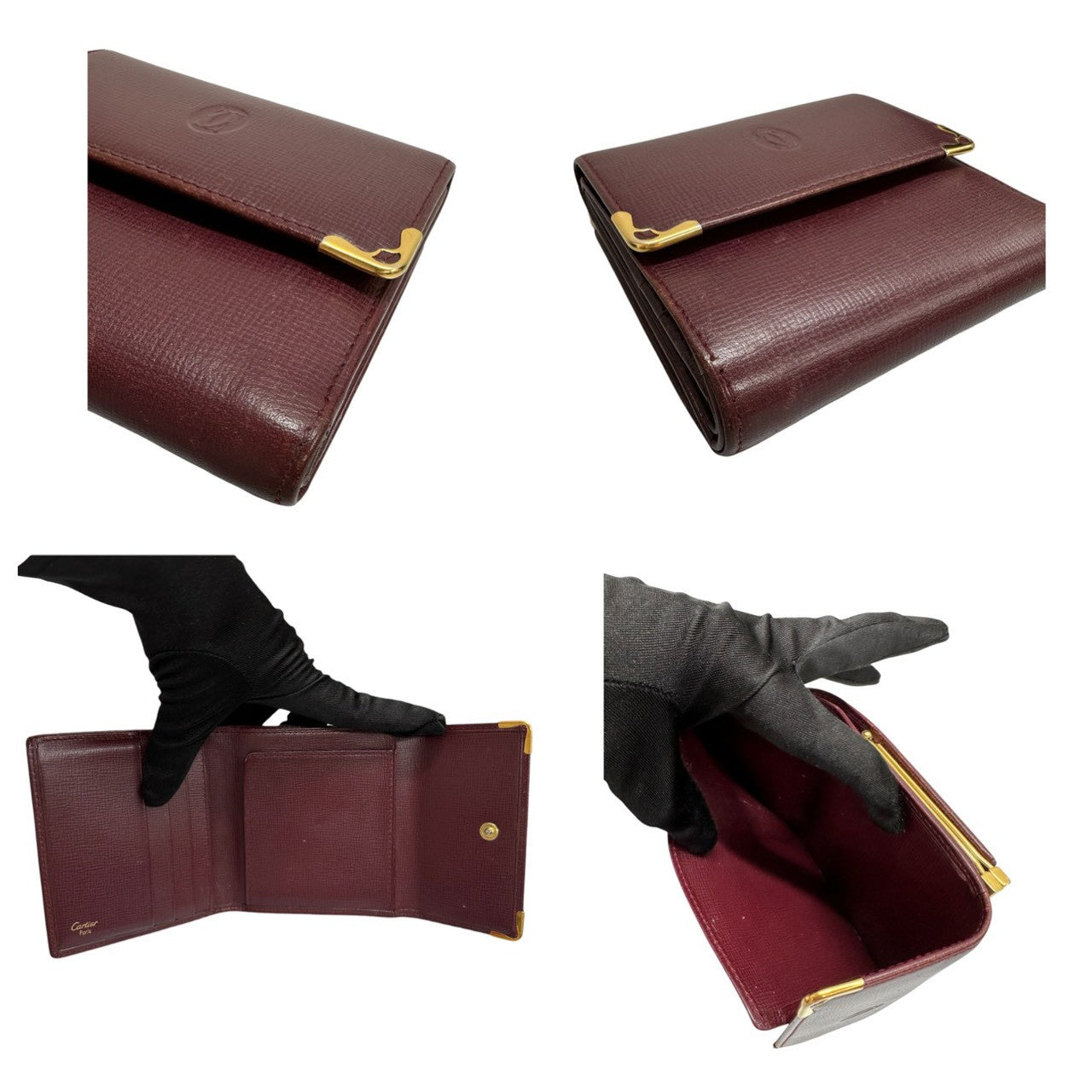 CARTIER カルティエ マストライン ワインレッド ボルドー ゴールド金具 レザー L3000163 二つ折り財布 レディース ABP