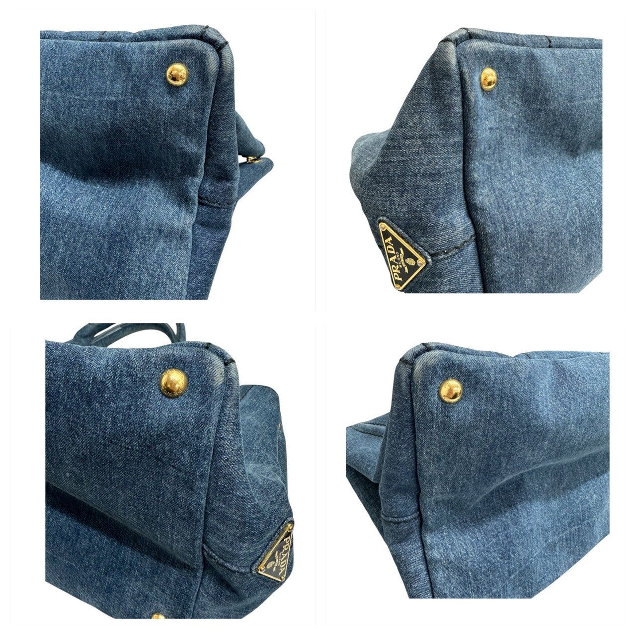 PRADA プラダ カナパ ブルー ゴールド金具 デニム 1BG642 トートバッグ ショルダーバッグ レディース ABP