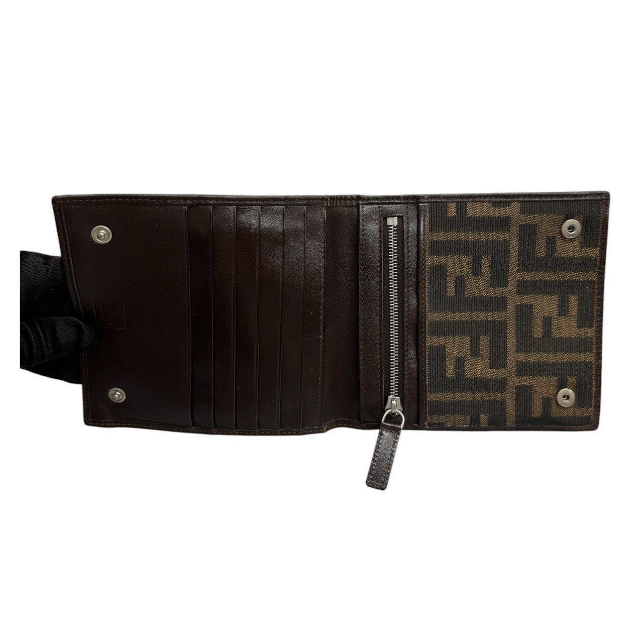 FENDI フェンディ ズッカ ブラウン シルバー金具 キャンバス / レザー 0716346001 ショルダーバッグ 二つ折り財布 レディース B