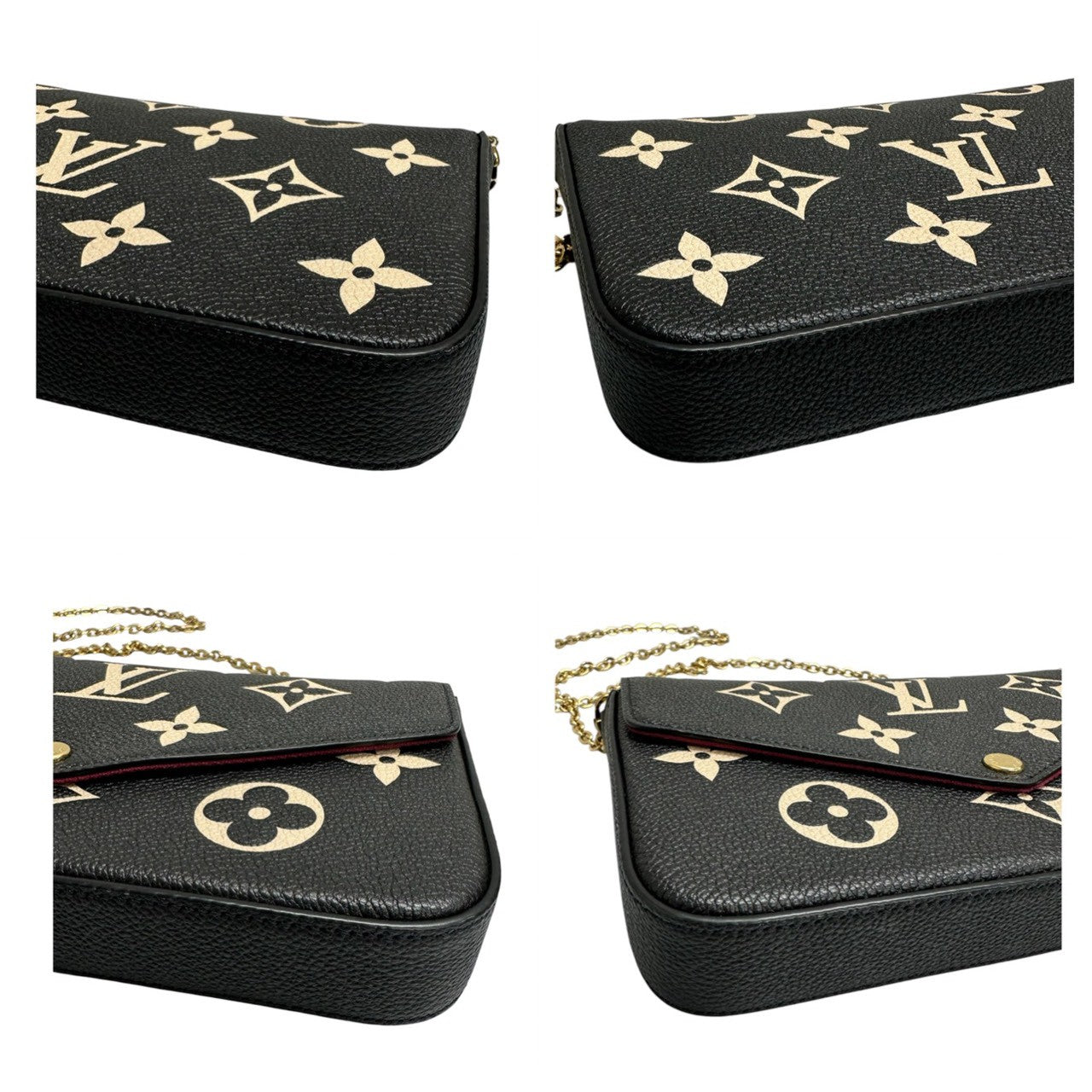 LOUIS VUITTON ルイヴィトン モノグラムアンプラント フェリシー ブラック ベージュ ゴールド金具 レザー M82479 ショルダーバッグ 長財布 レディース A