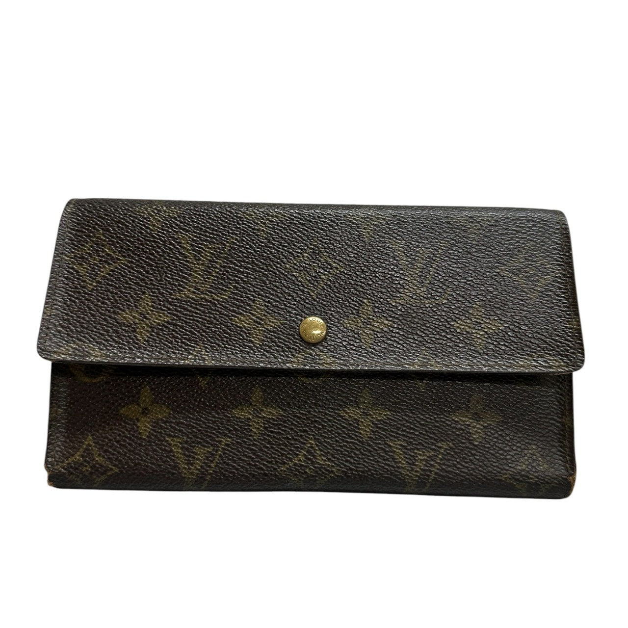 LOUIS VUITTON ルイヴィトン モノグラム ポルトトレゾール ブラウン ゴールド金具 PVC M61215 三つ折り財布 レディース B