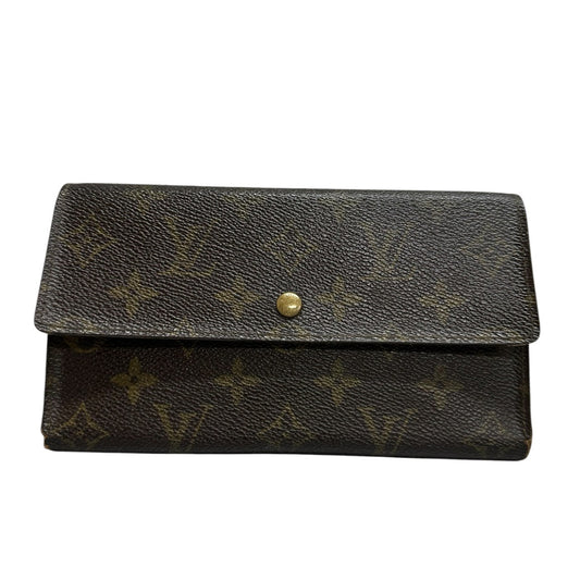 LOUIS VUITTON ルイヴィトン モノグラム ポルトトレゾール ブラウン ゴールド金具 PVC M61215 三つ折り財布 レディース B