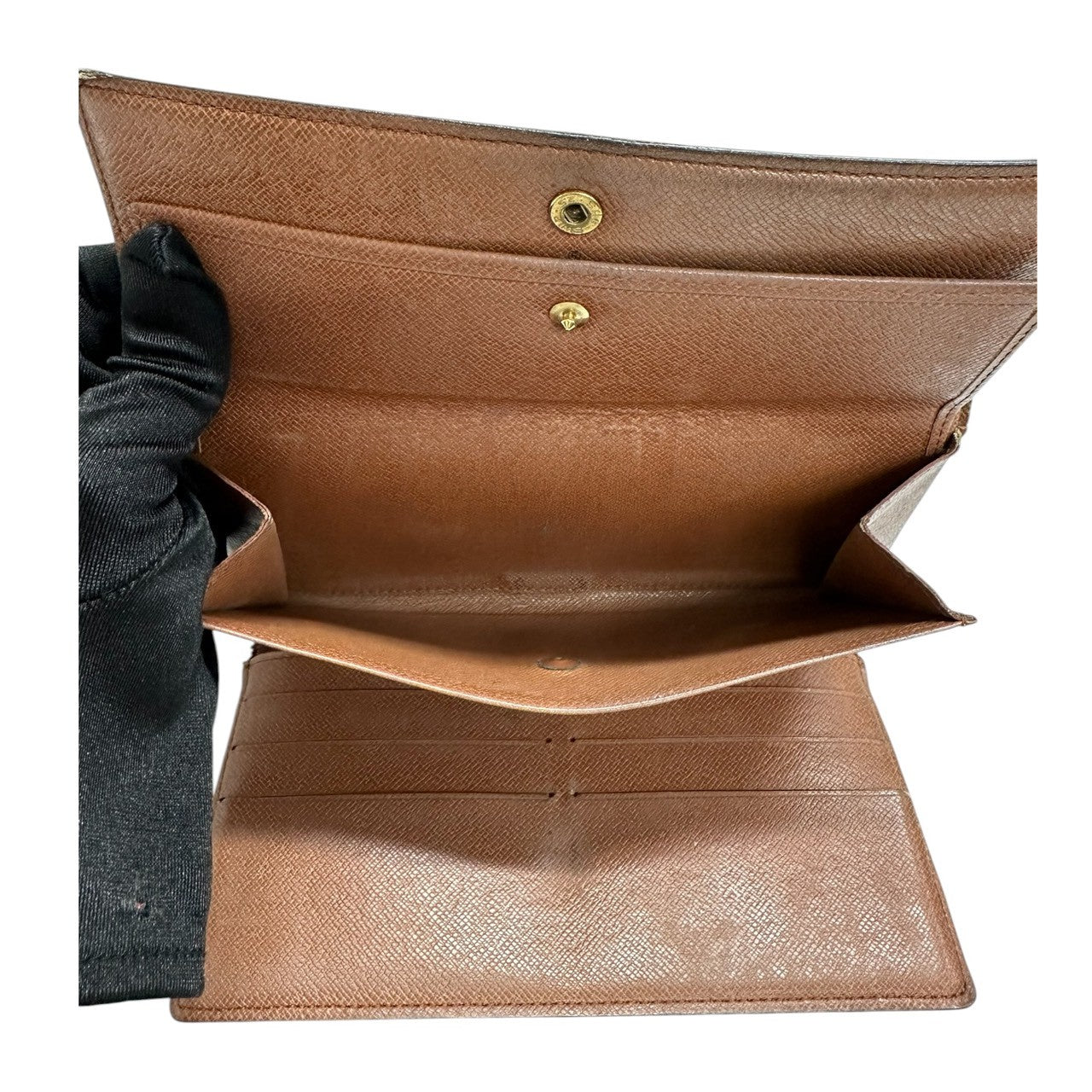 LOUIS VUITTON ルイヴィトン モノグラム ポルトトレゾール ブラウン ゴールド金具 PVC M61215 三つ折り財布 レディース B