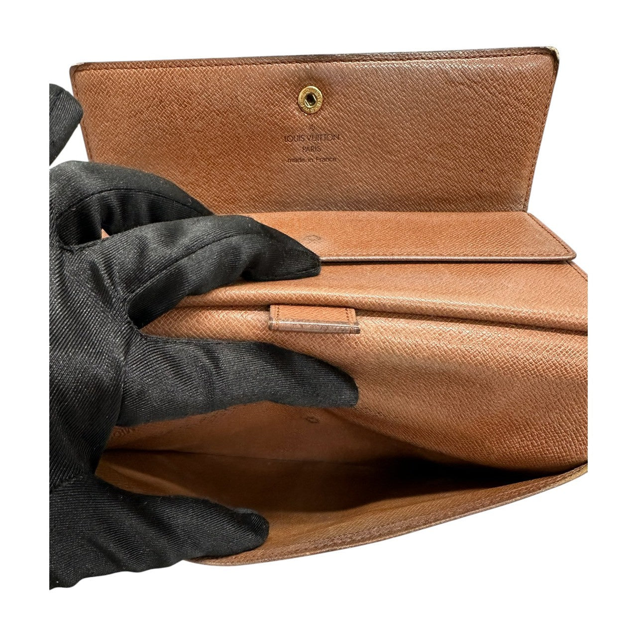 LOUIS VUITTON ルイヴィトン モノグラム ポルトトレゾール ブラウン ゴールド金具 PVC M61215 三つ折り財布 レディース B