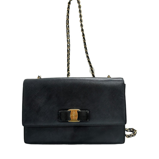 Salvatore Ferragamo サルヴァトーレフェラガモ ヴェラ ネイビー レザー ショルダーバッグ レディース AB