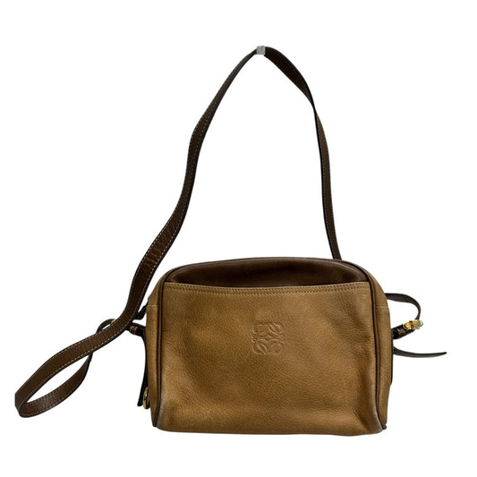 LOEWE ロエベ アナグラム ブラウン キャメル ゴールド金具 レザー ショルダーバッグ レディース AB