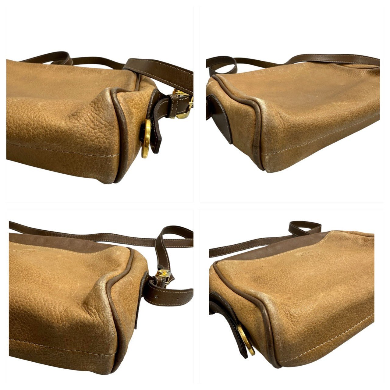 LOEWE ロエベ アナグラム ブラウン キャメル ゴールド金具 レザー ショルダーバッグ レディース AB
