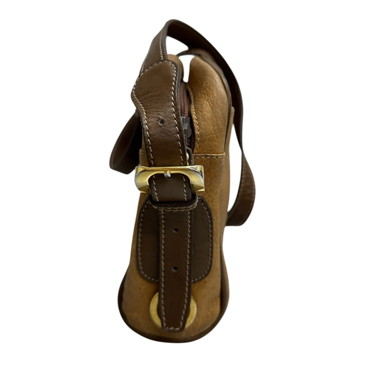 LOEWE ロエベ アナグラム ブラウン キャメル ゴールド金具 レザー ショルダーバッグ レディース AB