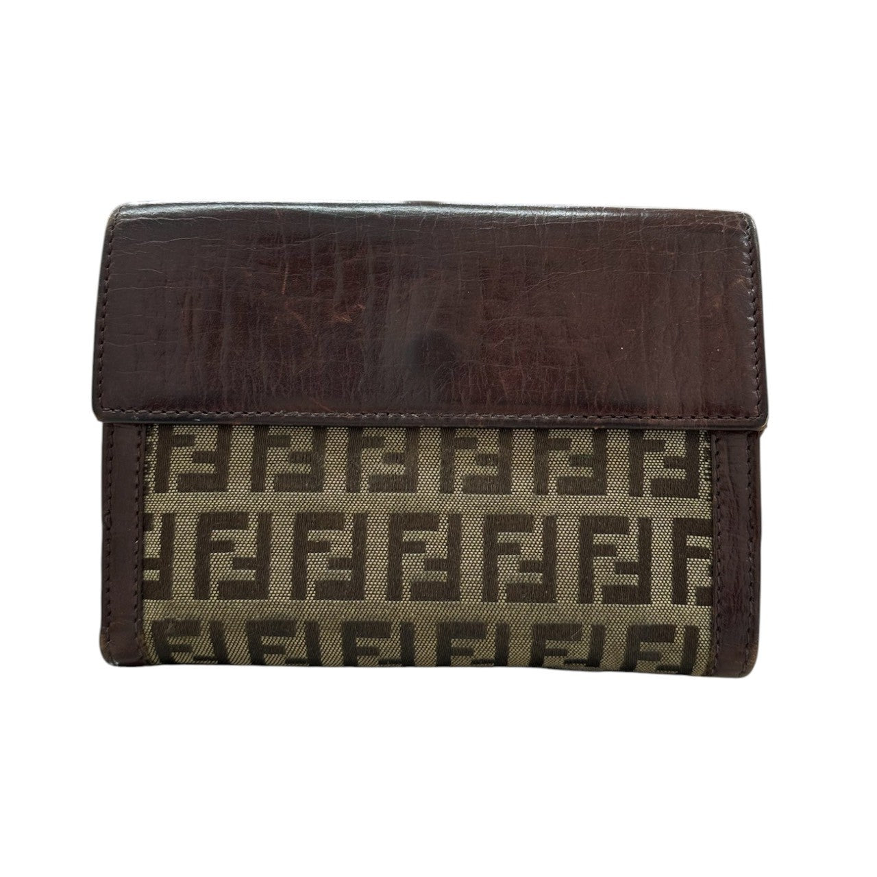 FENDI フェンディ ズッカ ブラウン シルバー金具 レザー 二つ折り財布 レディース B