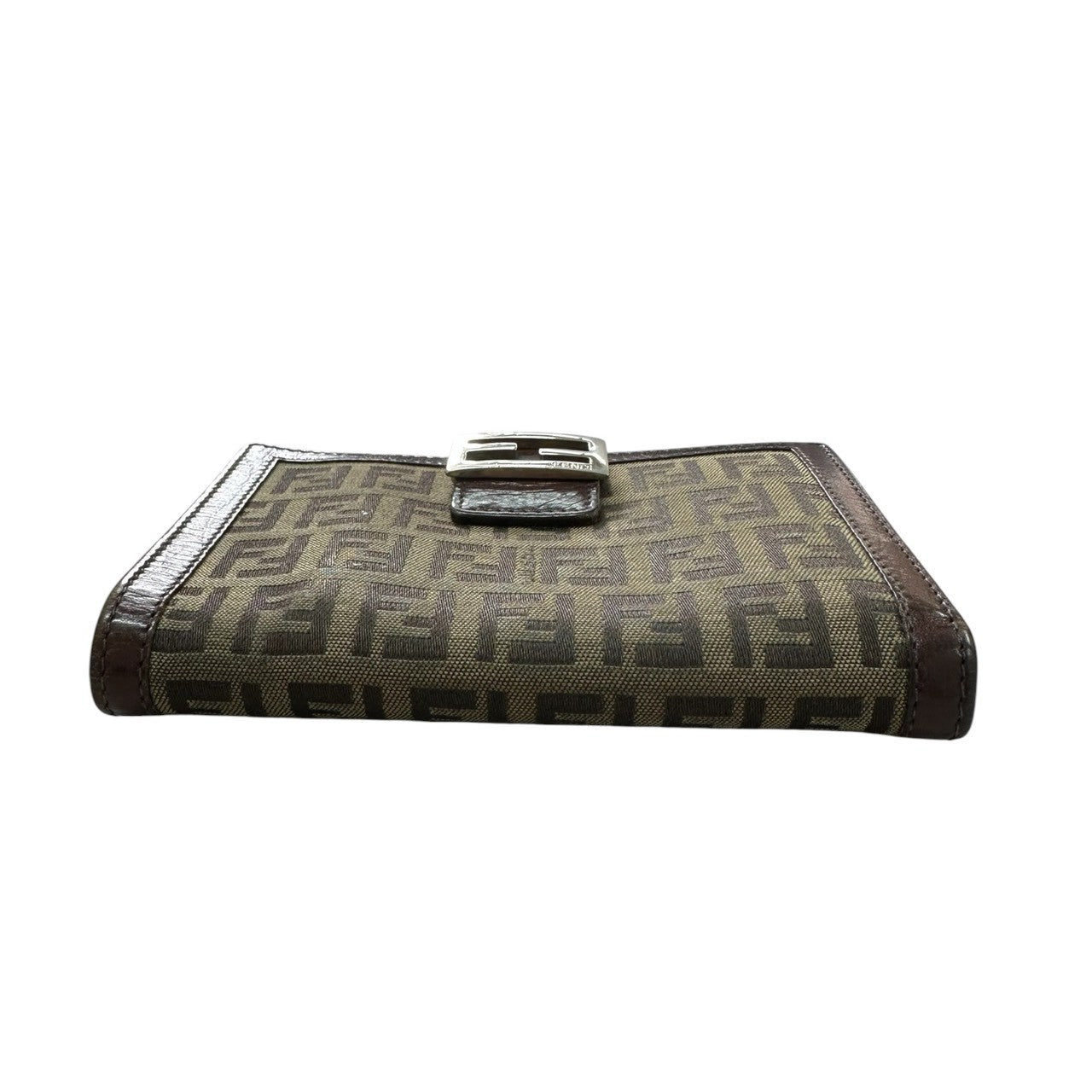 FENDI フェンディ ズッカ ブラウン シルバー金具 レザー 二つ折り財布 レディース B