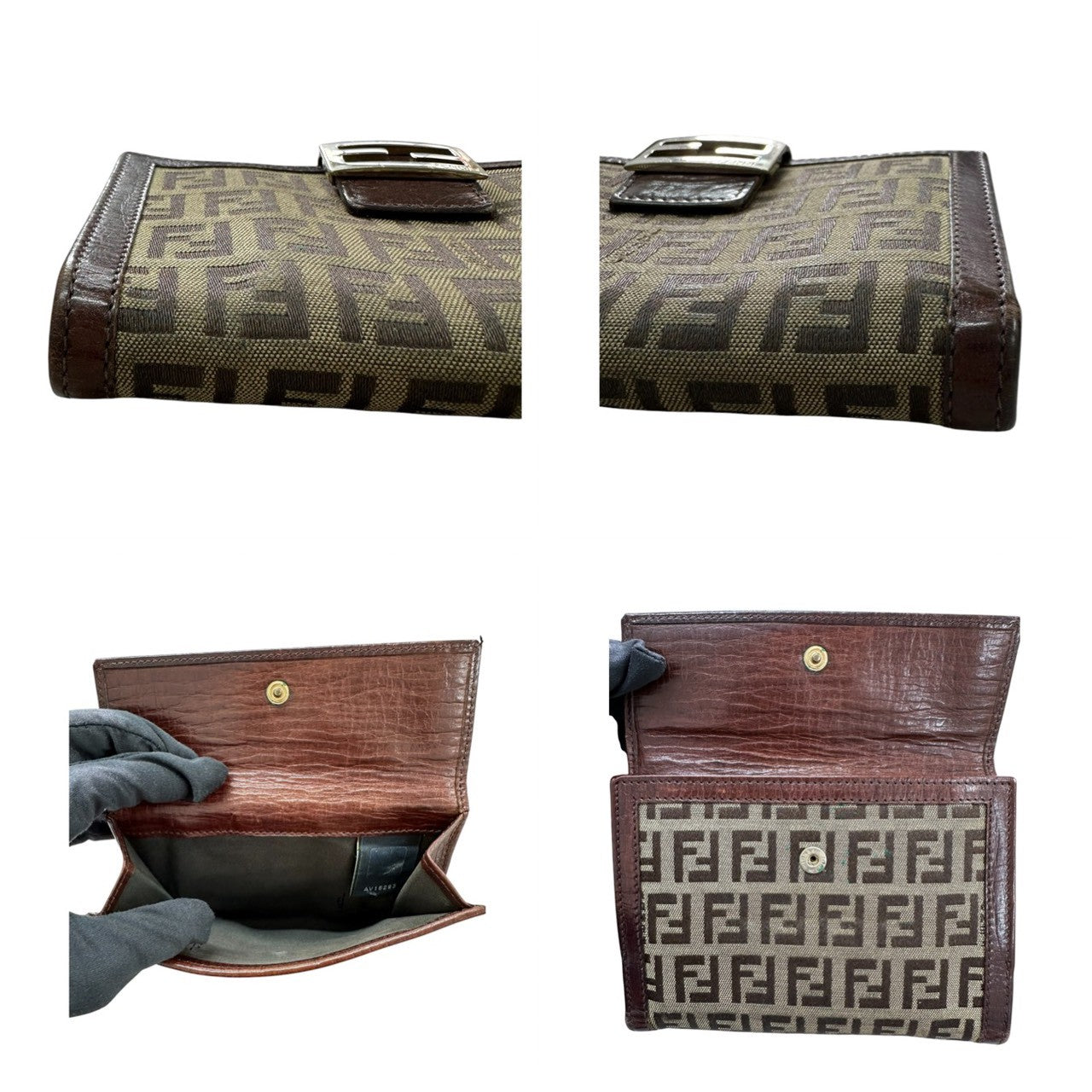 FENDI フェンディ ズッカ ブラウン シルバー金具 レザー 二つ折り財布 レディース B
