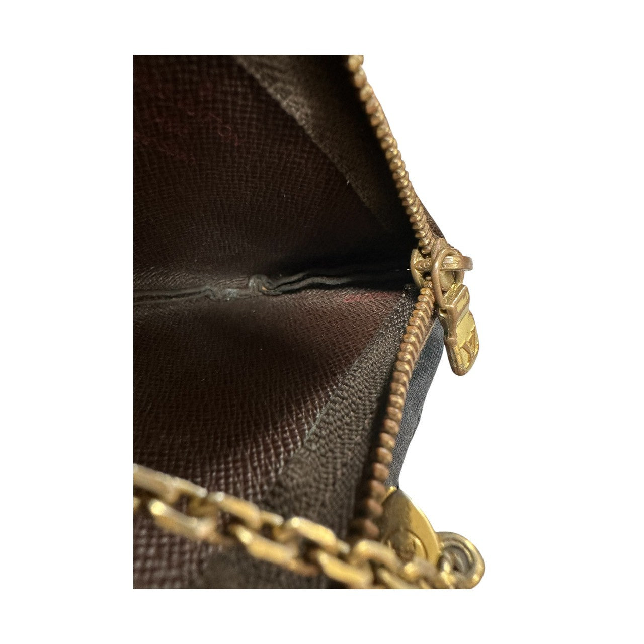 LOUIS VUITTON ルイヴィトン ダミエ ポシェットクレ ブラウン ゴールド金具 PVC N62658 コインケース レディース ABP