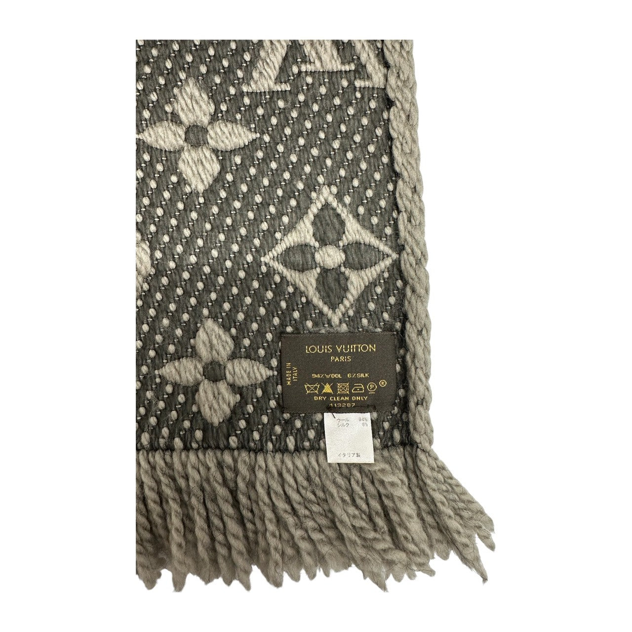 LOUIS VUITTON ルイヴィトン モノグラム エシャルプロゴマニア ダークグレー ウール / シルク M413287 マフラー レディース A