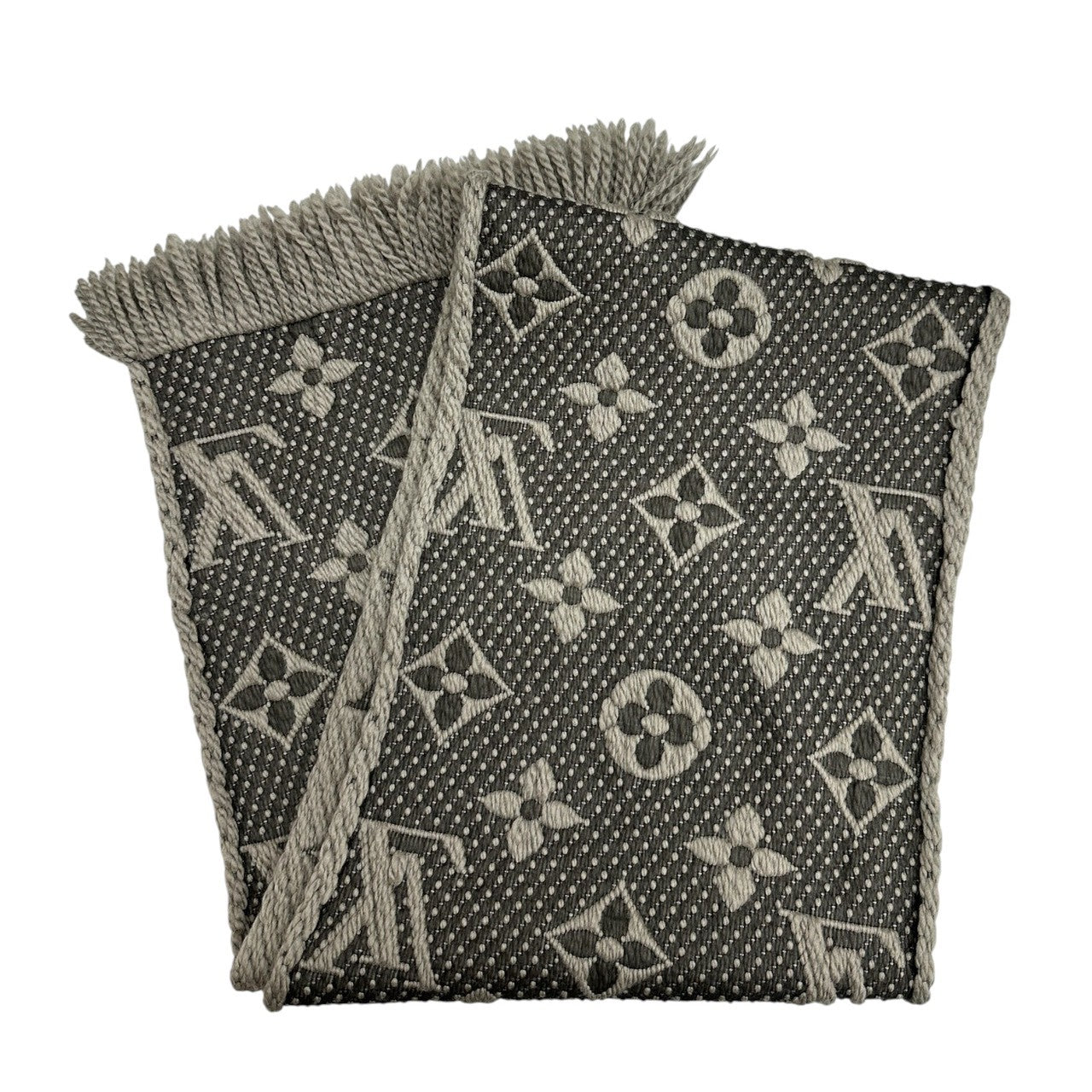 LOUIS VUITTON ルイヴィトン モノグラム エシャルプロゴマニア ダークグレー ウール / シルク M413287 マフラー レディース A