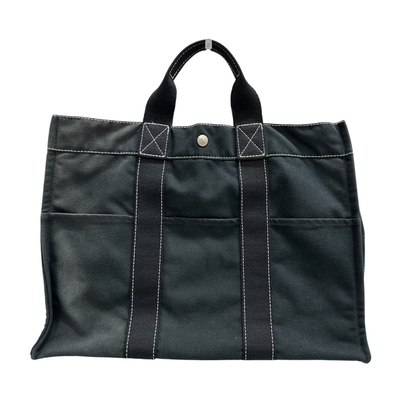 HERMES エルメス ドーヴィルMM ブラック シルバー金具 キャンバス ハンドバッグ レディース B