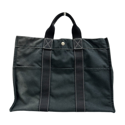 HERMES エルメス ドーヴィルMM ブラック シルバー金具 キャンバス ハンドバッグ レディース B