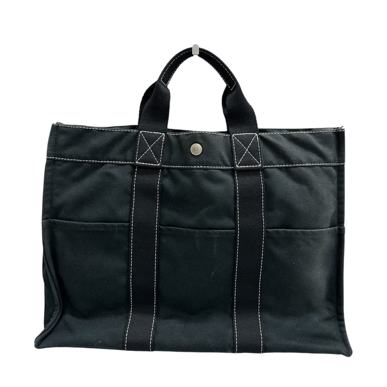 HERMES エルメス ドーヴィルMM ブラック シルバー金具 キャンバス ハンドバッグ レディース B
