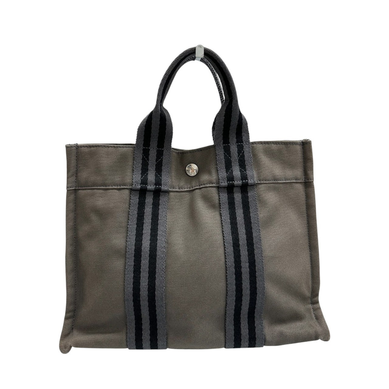 HERMES エルメス フールトゥ グレー ブラック キャンバス ハンドバッグ トートバッグ レディース A