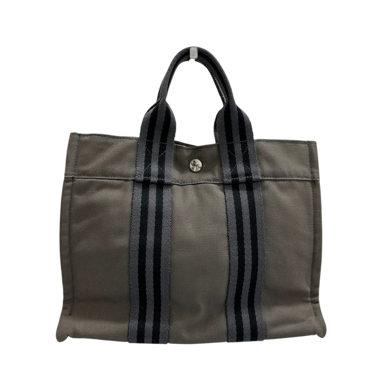 HERMES エルメス フールトゥ グレー ブラック キャンバス ハンドバッグ トートバッグ レディース A