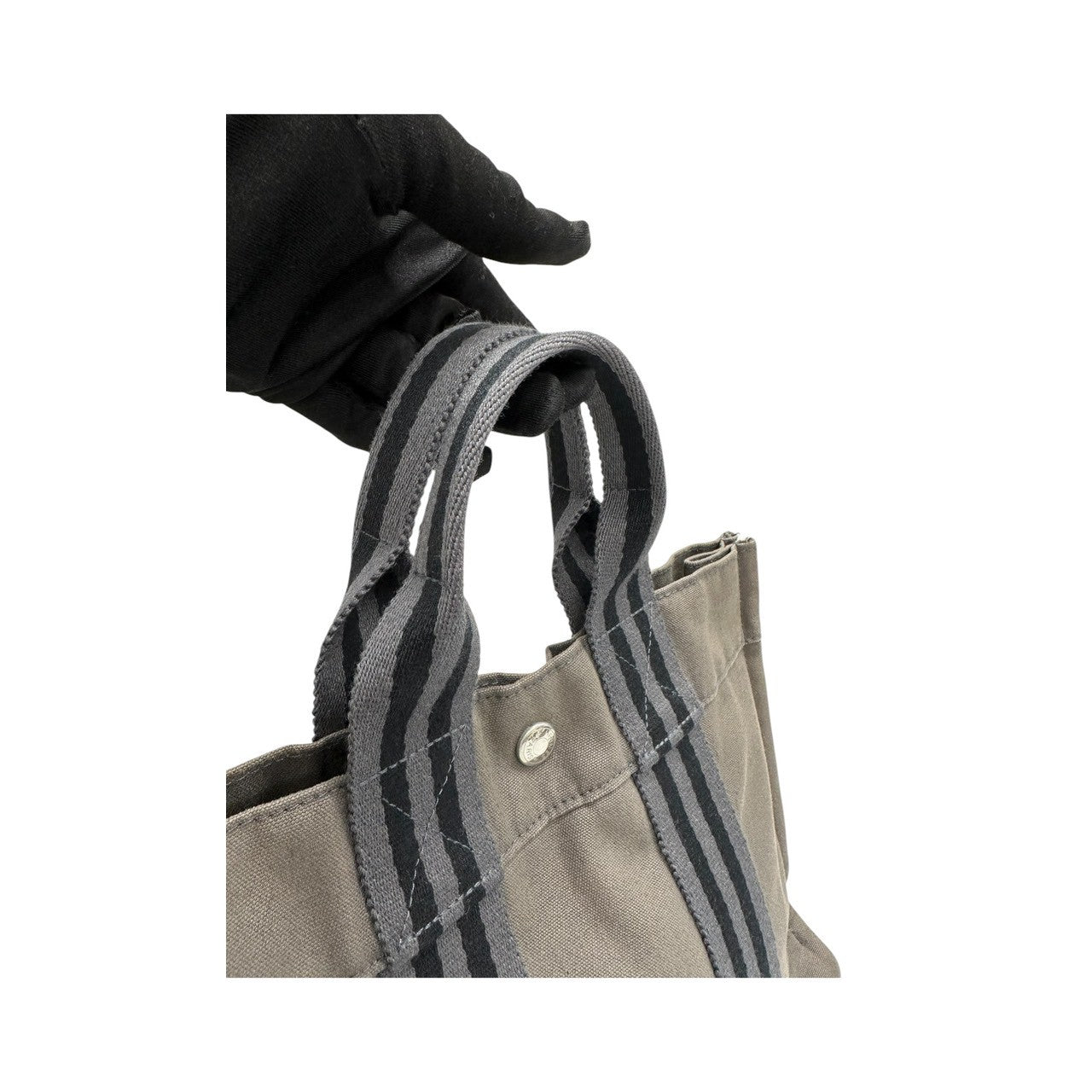 HERMES エルメス フールトゥ グレー ブラック キャンバス ハンドバッグ トートバッグ レディース A