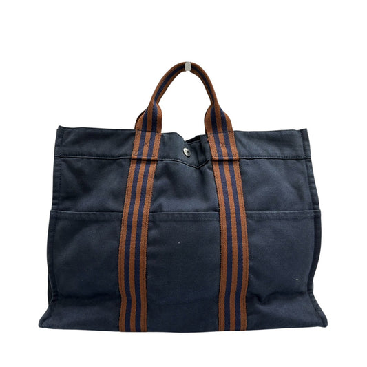 HERMES エルメス フルートゥ ネイビー シルバー金具 キャンバス トートバッグ レディース A
