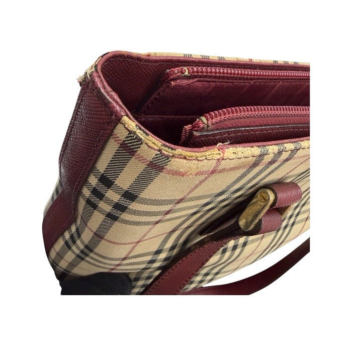 BURBERRY バーバリー ノバチェック ベージュ ボールドー キャンバス / レザー トートバッグ レディース B