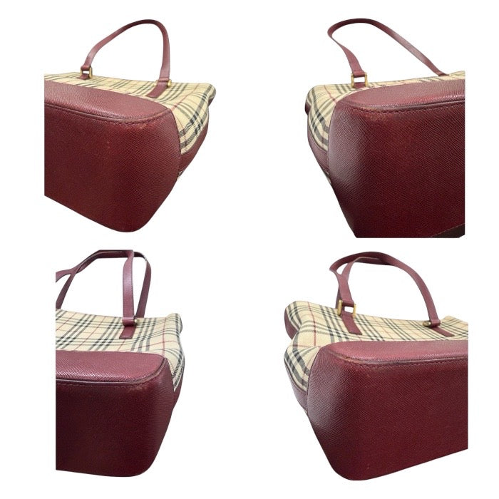 BURBERRY バーバリー ノバチェック ベージュ ボールドー キャンバス / レザー トートバッグ レディース B