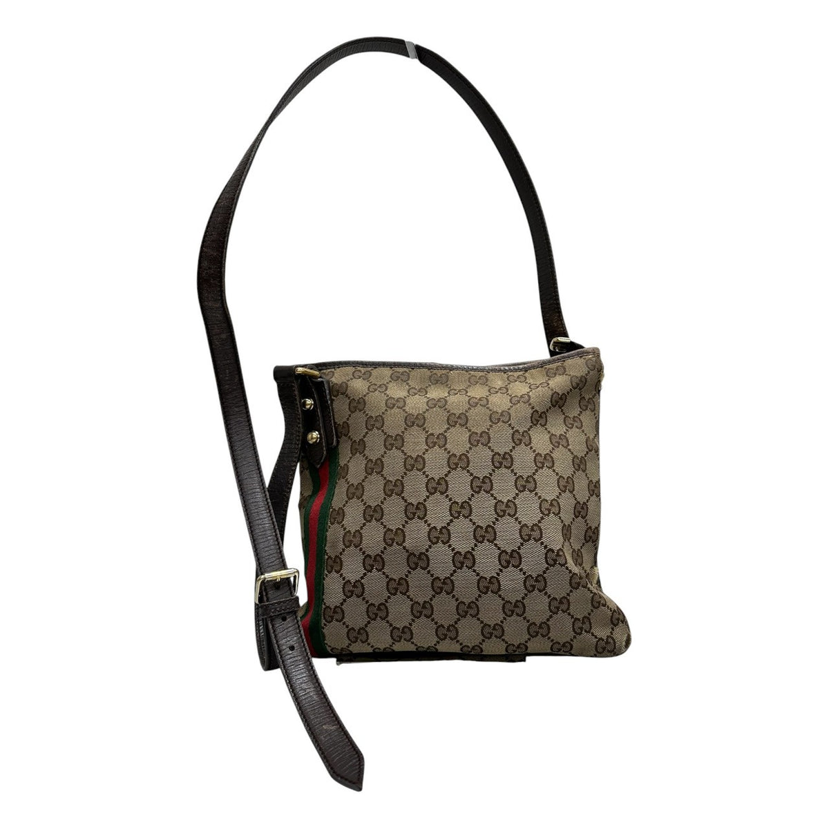 GUCCI グッチ ブラウン GGキャンバス / レザー ショルダーバッグ レディース B