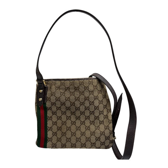GUCCI グッチ ブラウン GGキャンバス / レザー ショルダーバッグ レディース B