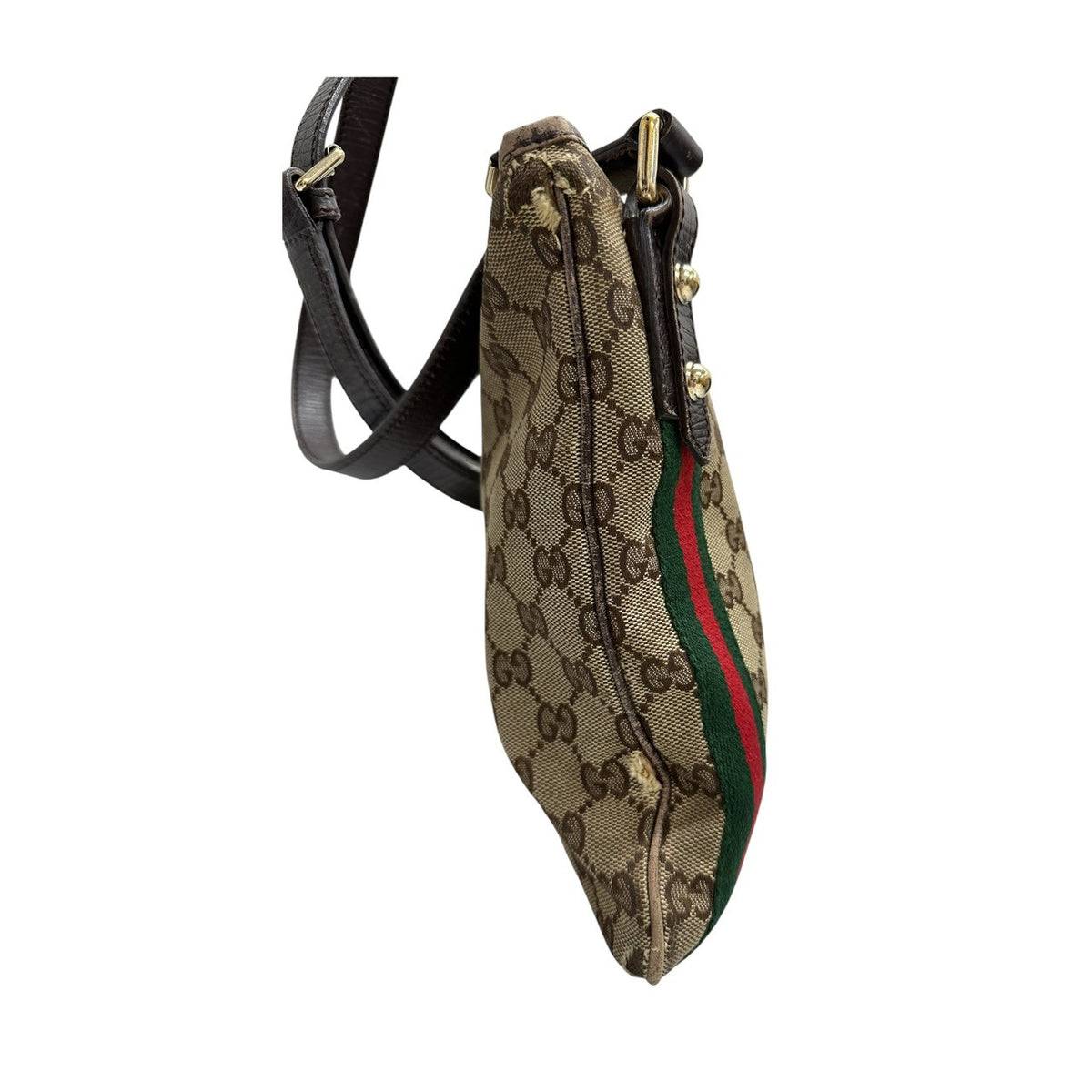 GUCCI グッチ ブラウン GGキャンバス / レザー ショルダーバッグ レディース B