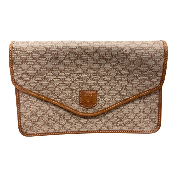 CELINE セリーヌ マカダム ブラウン ゴールド金具 PVCコーティングキャンバス / レザー ポシェット ショルダーバッグ レディース AB