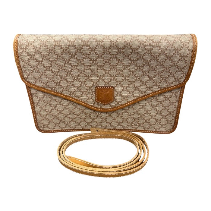 CELINE セリーヌ マカダム ブラウン ゴールド金具 PVCコーティングキャンバス / レザー ポシェット ショルダーバッグ レディース AB