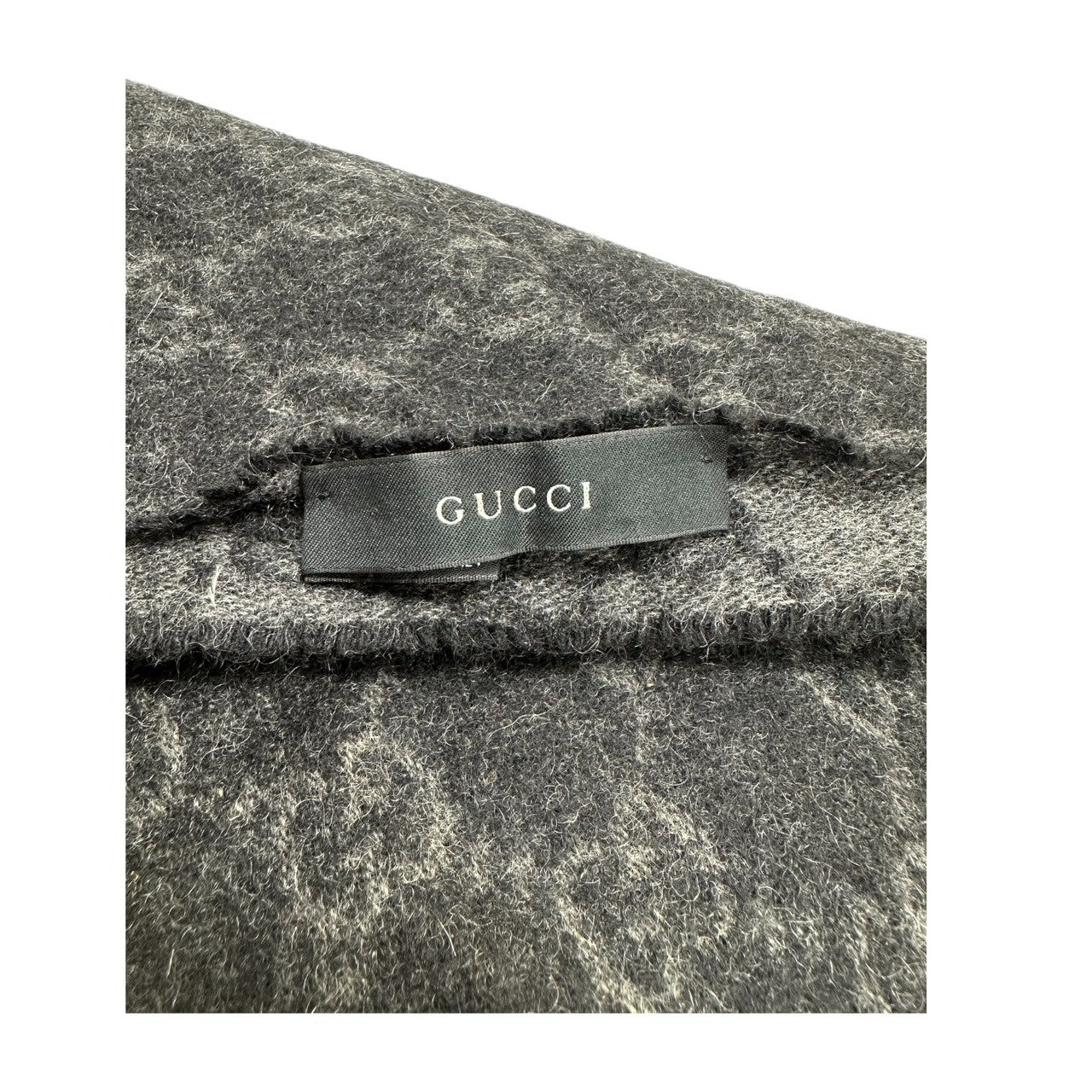 GUCCI グッチ GGロゴ グレー ブラック カシミヤ フリンジマフラー レディース AB