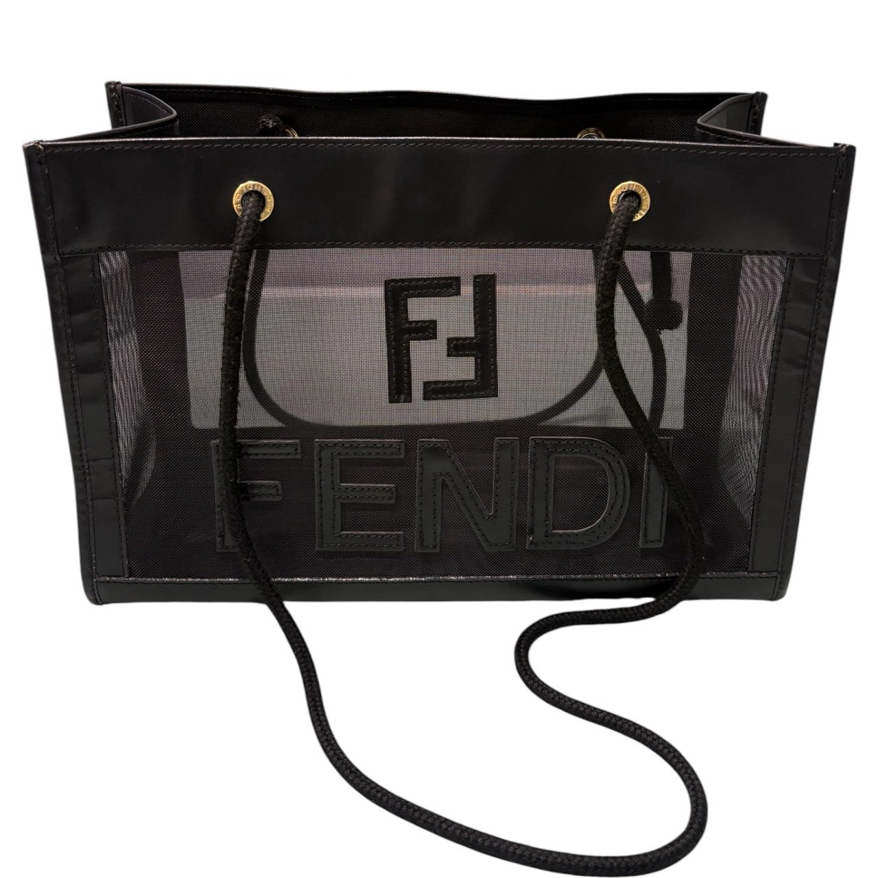 FENDI フェンディ メッシュ ブラック ゴールド金具 レザー トートバッグ レディース AB