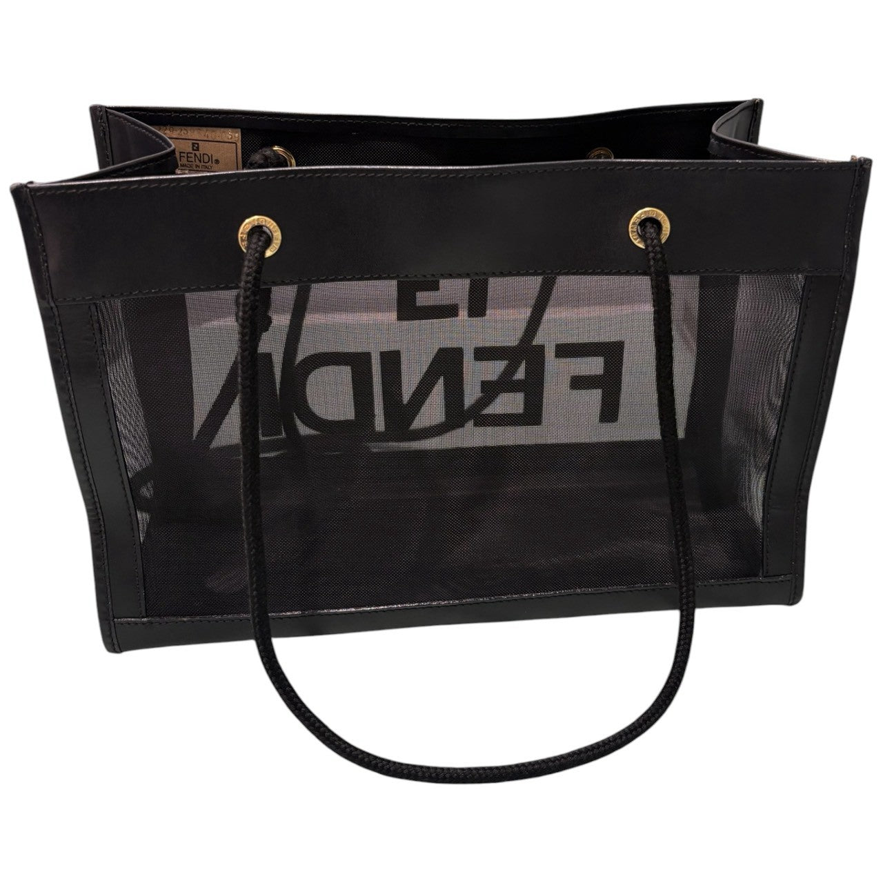 FENDI フェンディ メッシュ ブラック ゴールド金具 レザー トートバッグ レディース AB