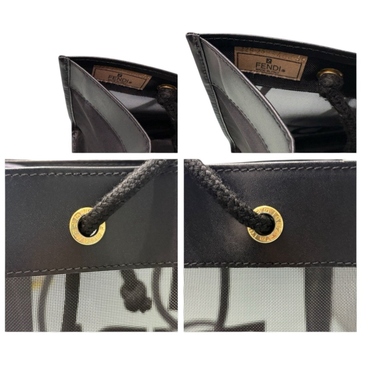FENDI フェンディ メッシュ ブラック ゴールド金具 レザー トートバッグ レディース AB