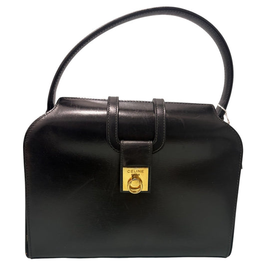 CELINE セリーヌ カーフレザー ブラック ゴールド金具 レザー ハンドバッグ レディース AB