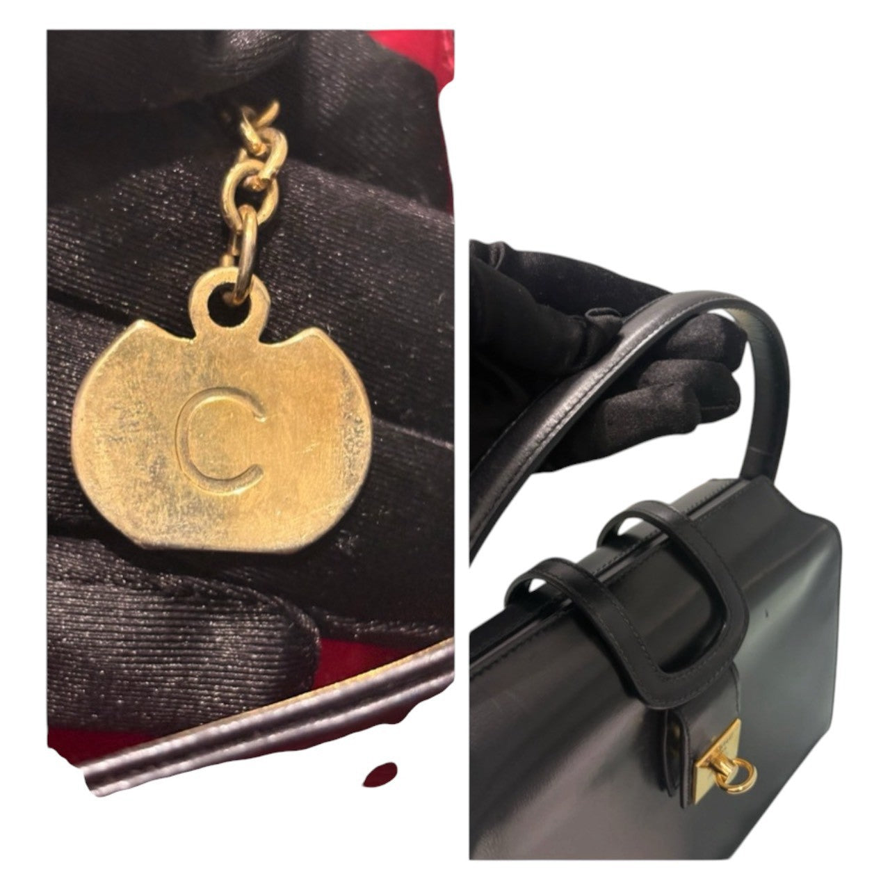 CELINE セリーヌ カーフレザー ブラック ゴールド金具 レザー ハンドバッグ レディース AB