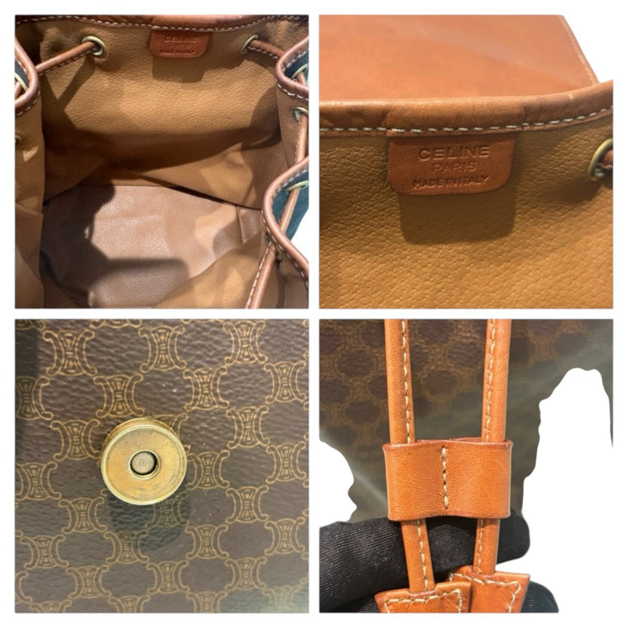 CELINE セリーヌ マカダム ブラウン ゴールド金具 PVC リュック・デイパック レディース AB