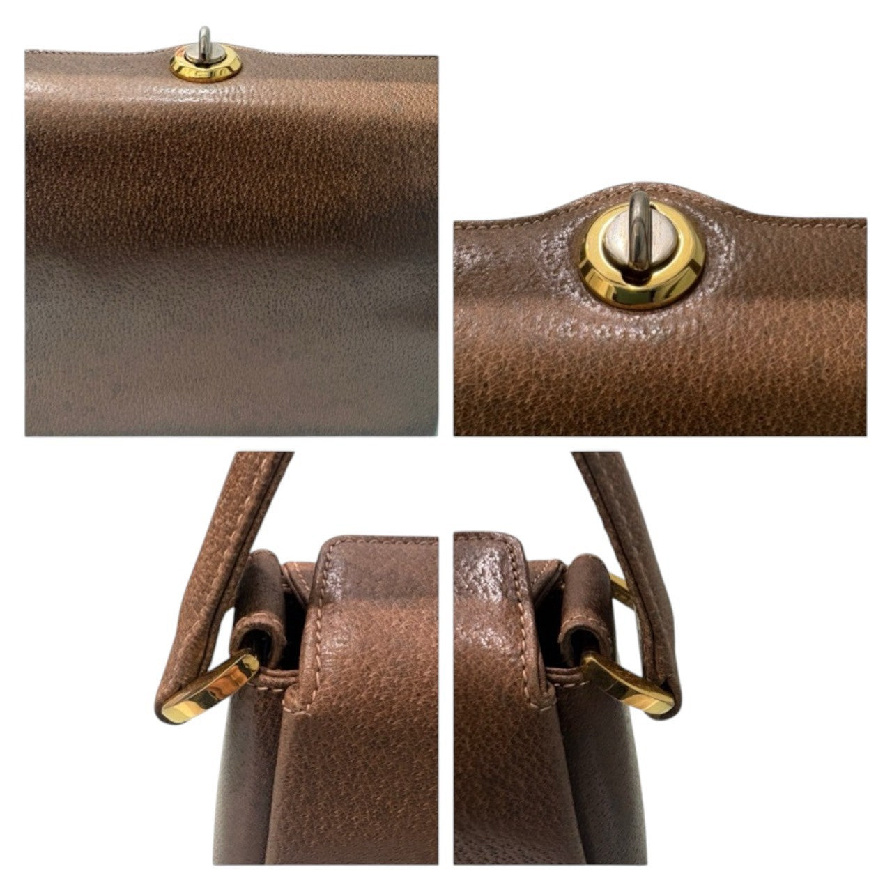 GUCCI グッチ ヴィンテージ カーフレザー ブラウン ゴールド金具 レザー ハンドバッグ レディース AB