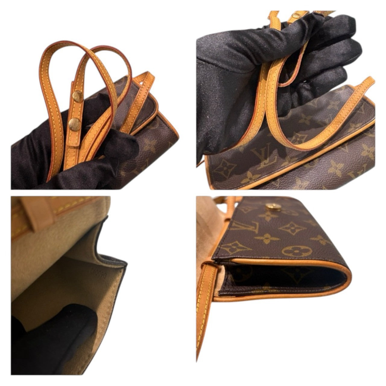 LOUIS VUITTON ルイヴィトン モノグラム ポシェット ツインPM ブラウン PVC / レザー M51854 ショルダーバッグ レディース AB