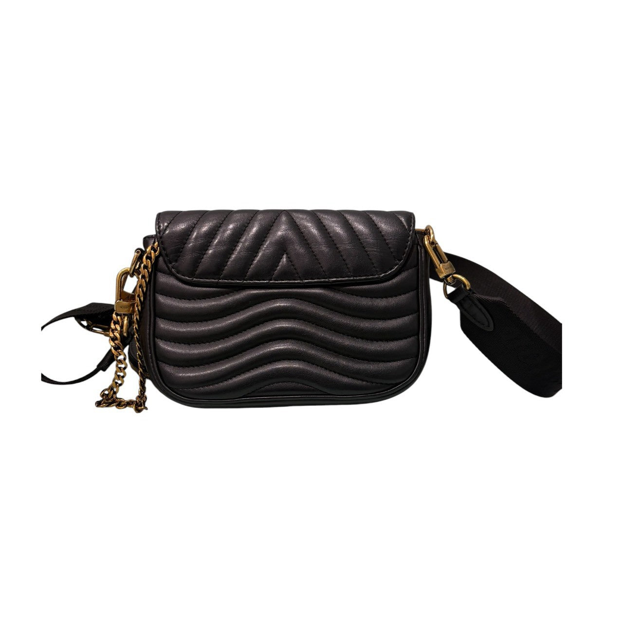 LOUIS VUITTON ルイヴィトン キルティングレザー ニューウェーブ ミュルティ ポシェット ブラック レザー M56461 ショルダーバッグ レディース AB