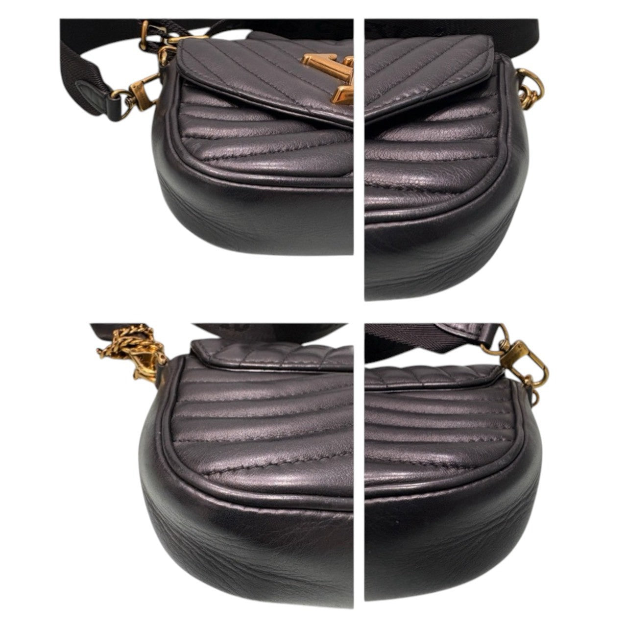 LOUIS VUITTON ルイヴィトン キルティングレザー ニューウェーブ ミュルティ ポシェット ブラック レザー M56461 ショルダーバッグ レディース AB