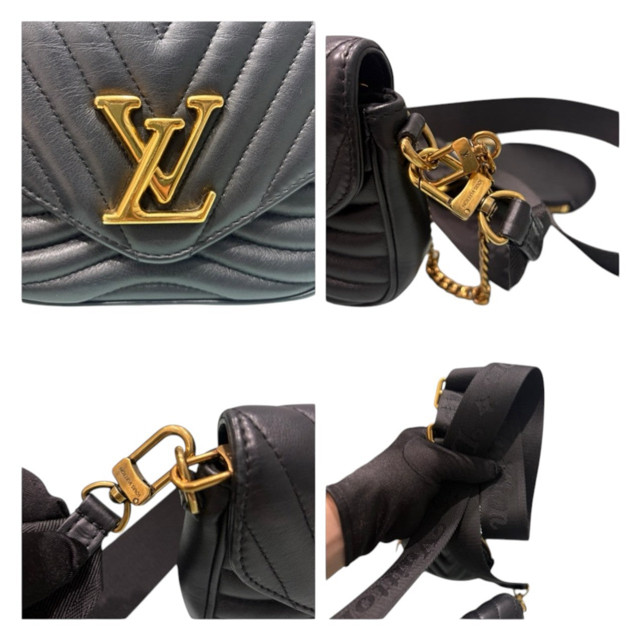 LOUIS VUITTON ルイヴィトン キルティングレザー ニューウェーブ ミュルティ ポシェット ブラック レザー M56461 ショルダーバッグ レディース AB